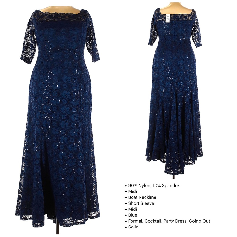 TORRID SZ 18 SPECIAL OCCASION NAVY SEQUIN LACE OFF SHOULDER GOWN